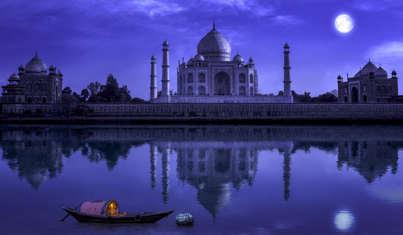 Taj Mahal View In Full Moonlight